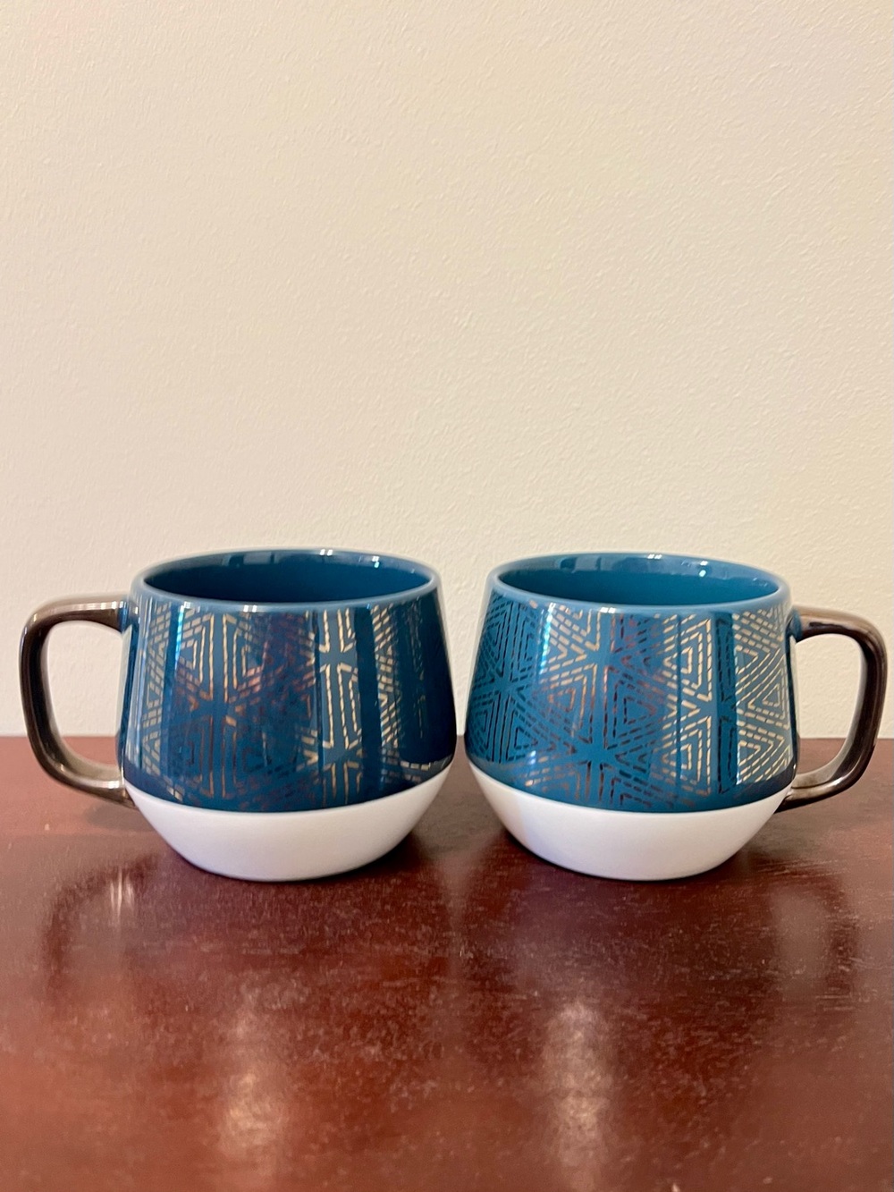Threshold Blue & Gold Geometric Ceramic Mugs - Set of 2 NWT